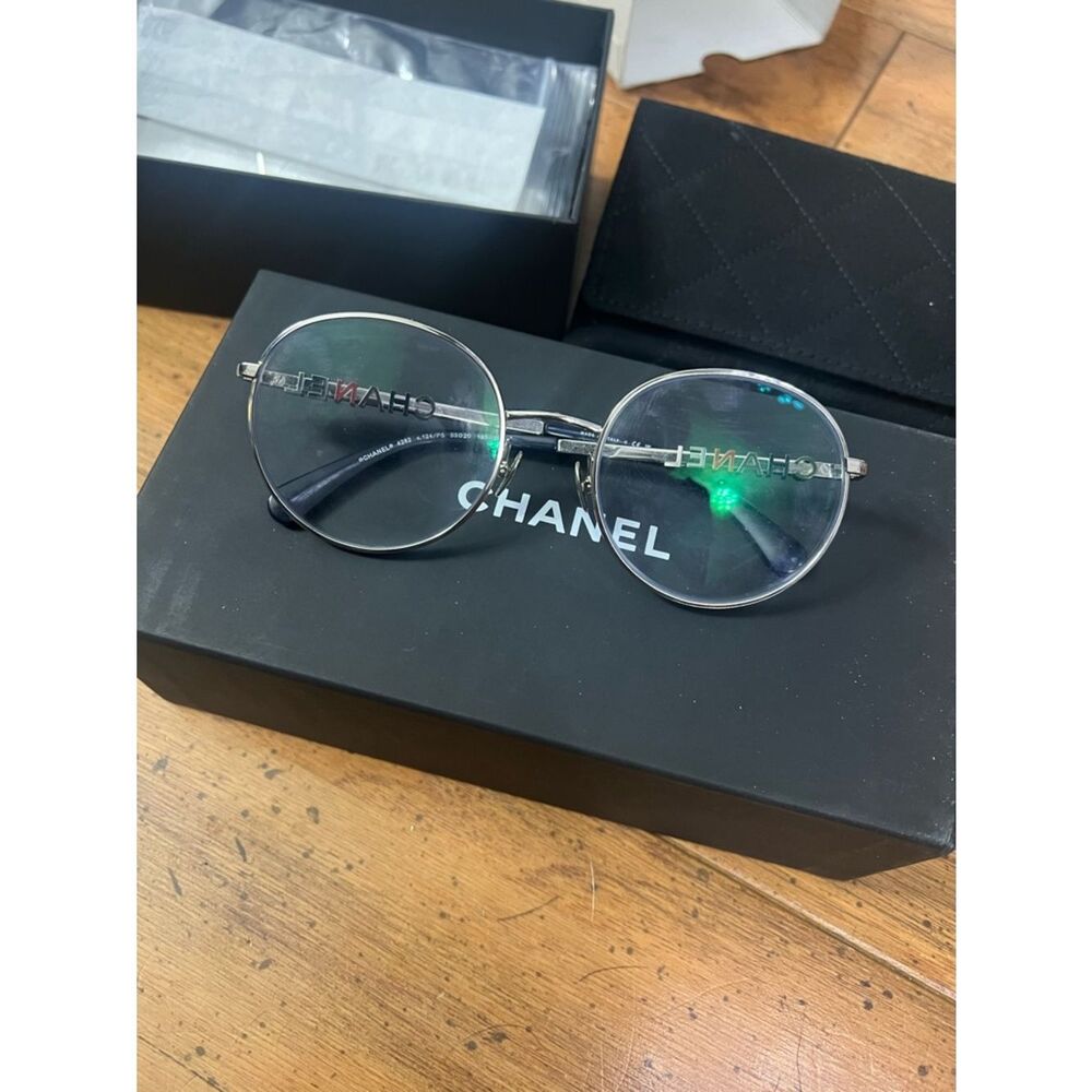 CHANEL Round Silver Metal Frame Glasses sunglasses frame
